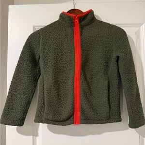 Lands' End Olive Green Sherpa Jacket with Red Lining